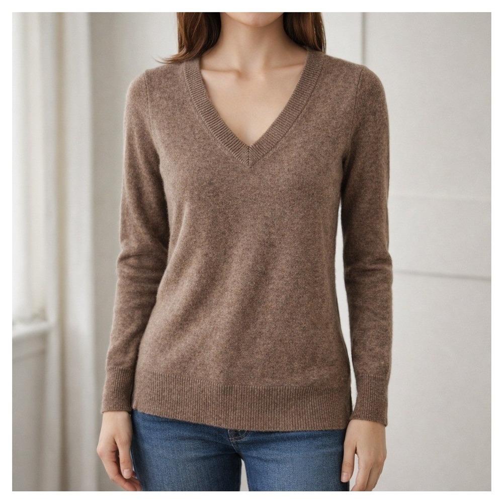 J.Crew 100% Cashmere V-Neck Sweater Women's XXS Brown Soft Knit Pullover